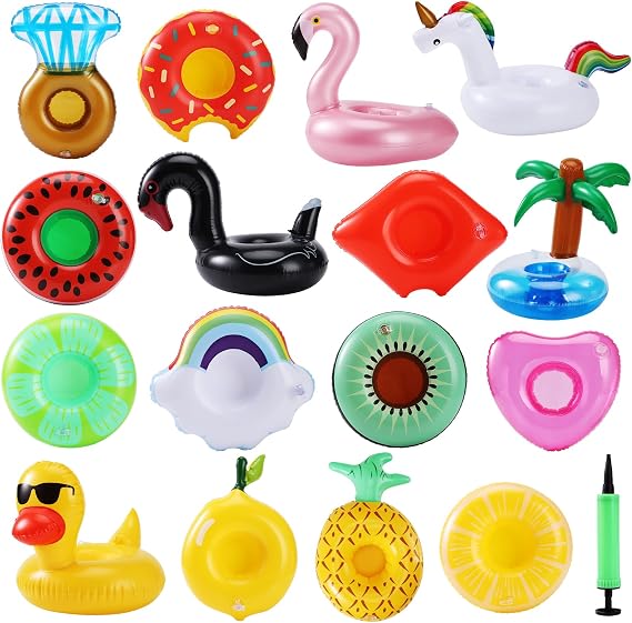 Inflatable Drink Holder 16 Pack,Pool Drink Holder Floats for Parties,Floating Drink Holder for Pool, Kids Water Fun Toys