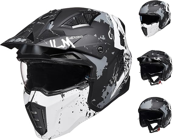 ILM Helmet Full Face Helmet Jet Helmet Motorcycle Motocross Men Women Vintage Retro with Visor ECE with Attachable Chin Part Model Z302