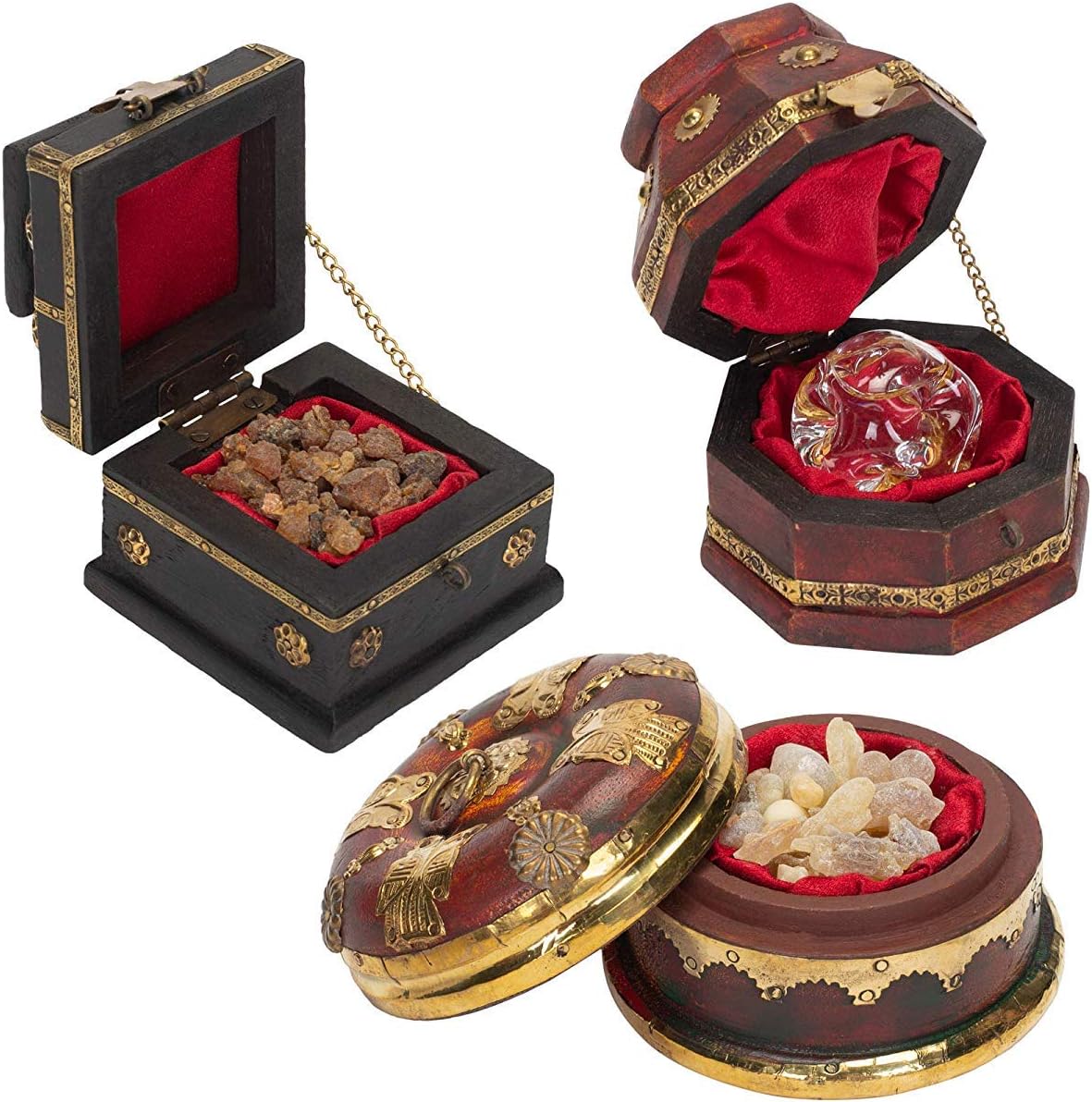 THREE KINGS GIFTS THE ORIGINAL GIFTS OF CHRISTMAS, Decorative Trunks, Intricate Chests with Lids, Real Authentic Gold Globe, Table Top, Nativity Scene Collection, 3-Piece Set