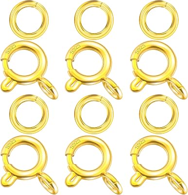 14K Gold Plated 925 Sterling Silver Spring Ring Clasp with Closed Jump Rings,Round Trigger Lobster Clasp for Bracelet Necklace Connectors DIY Jewelry Making Supplies Made in Italy