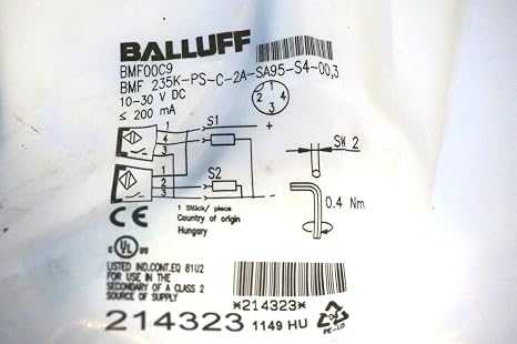 Balluff BMF00C9 , Sensor, Magnetic Field, T-slot, Drop-in, PNP, N/O, M12, .3m PUR, V-Twin Pigtail