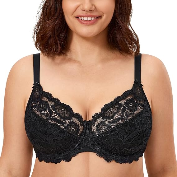 CALVENA Women's Full Coverage Unlined Lace Bra