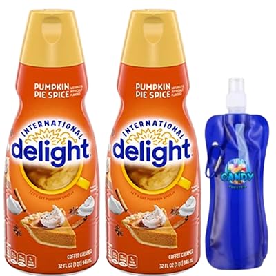 Candy Freezer International-Delight Liquid Coffee Creamer.- Two 2 32 fl oz Bottles of Creamy Smooth Delightful Coffee Creamer with Collapsible Bottle Pumpkin Pie Spice Bottle