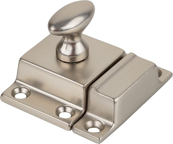 Small Heavy Duty Brushed Nickel Cabinet Door Latch - 1-3/4" 1-3/4" - Spring Loaded Cupboard Door Latch with Oval Turn - Vintage Cabinet Hardware | UA-101-LBN