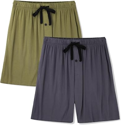 BAMBOO COOL Mens Pajama Bottoms Soft Comfy Breathable Lightweight Sleepwear Lounge Pajamas Shorts with pockets 2 Pack