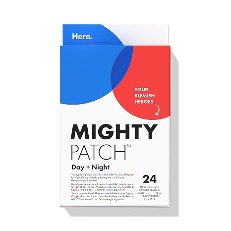 Hero Cosmetics Mighty Patch Day + Night Hydrocolloid Acne Patches Remove Blemishes in 6 Hours Pimples Day & Night Treatment 24 Pimple Patches: 12 for the Day & 12 for the Night