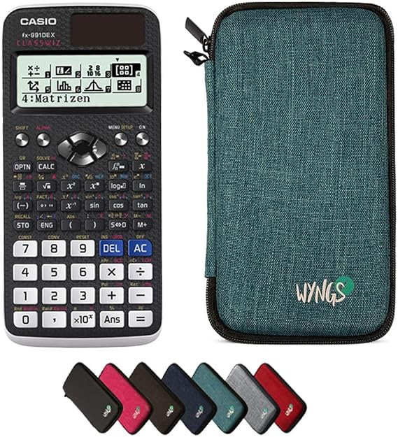 CALCUSO economy pack: Casio FX 991 DE X ClassWiz Technical Scientific Calculator + WYNGS Protective Case Turquoise