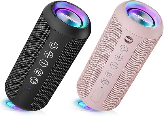 Ortizan X10 Portable Bluetooth Speaker Bundle (2-Pack) - IPX7 Waterproof, 24W Powerful Stereo Sound, 30H Playtime, Bluetooth 5.3 for Outdoor & Indoor Use (Black & Pink)
