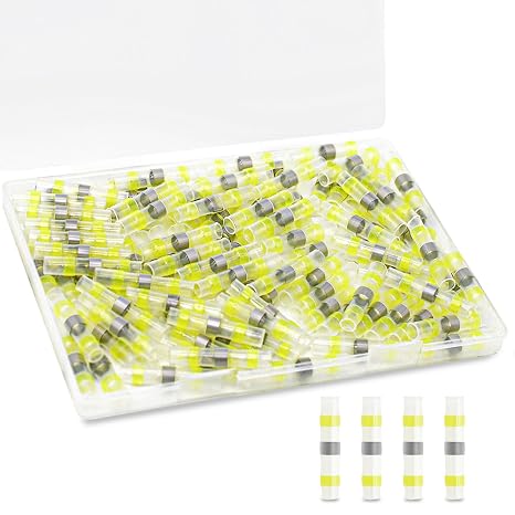 100PCS Solder Seal Wire Connectors, Heat Shrink Wire Butt Connectors | 12-10 AWG Waterproof Solder Stick Wire Connectors Yellow