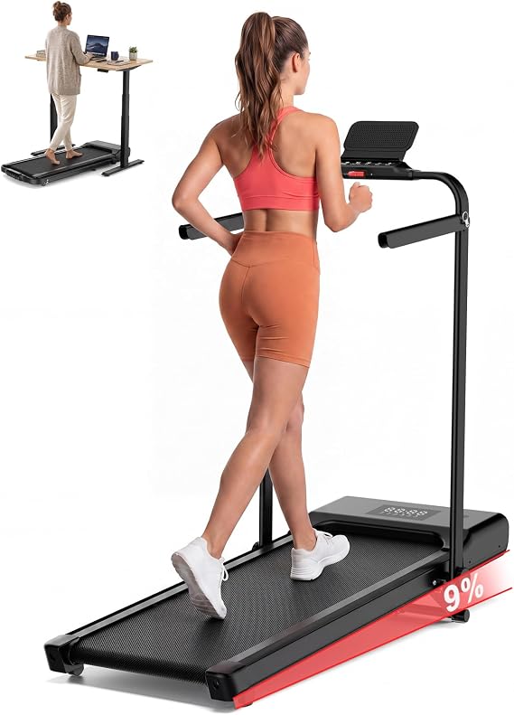 Walking Pad Treadmill with Handle,9% Manual Incline 3-in-1 Folding Treadmills for Home Small Space,3.0HP Quiet Under Desk Treadmill with Remote & APP Control,300LB Capacity LED Display