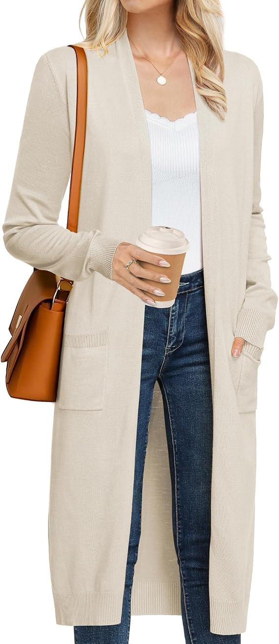 GRACE KARIN Women's 2026 Trendy Long Cardigans Sweater Lightweight Open Front Long Sleeve Maxi Duster Coats with Pockets
