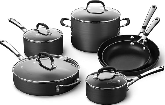 Calphalon 10-Piece Non-Stick Kitchen Cookware Set Black Pots & Pans with Stay-Cool Stainless Steel Handles Hard-Anodized Aluminum for Even Heating