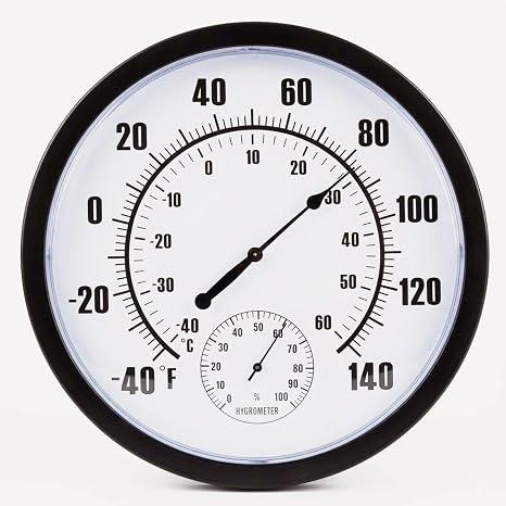10 Inch Indoor Outdoor Thermometer Hygrometer | Analog Thermometer Wall Mounted Temperature and Humidity Gauge, Easy to Read Large Display