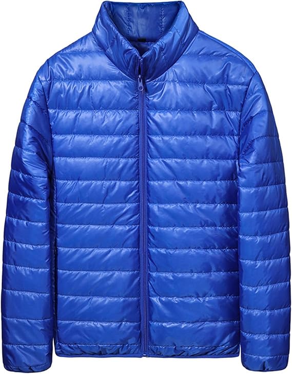 Men Quilted Puffer Jackets Lightweight Full Zip Down Coat Stand Collar Puffy Jacket Cotton Padded Warm Winter Outwear