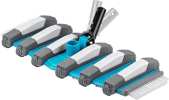 U.S. Pool Supply 23" Manual Pool Vacuum Head for Inground Pools, Extra-Wide, Side Brushes, Flexible, Weighted - Swivel Direction-Control Metal Pole Handle - 7lbs 6 Weights, 12 Wheels, Attach 1.5" Hose