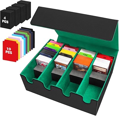 Card Storage Box - 2800 Deck Case with PU Leather, Magnetic Closure, 10 Dividers & 4 Stoppers, Suitable for MTG, YuGiOh, Sports Cards