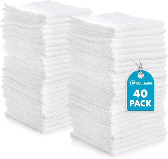 Simpli-Magic Cotton Washcloths White, 40 Pack, Size: 12x12