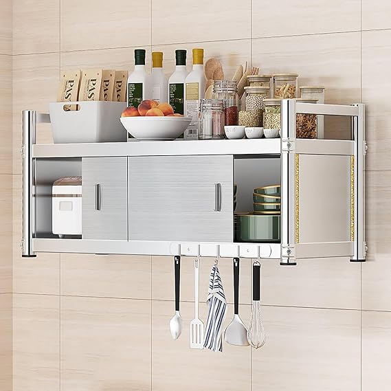 Kitchen Cabinet, Spice Rack Organizer, Metal Storage Cabinets, Cabinet Shelves, Buffet Sideboard, Stainless Steel Material, Wall-Mounted with Holes,Modern Sideboard(60x30cm/23.62x11.81in)