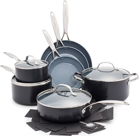 GreenPan Valencia Pro 11 Piece Cookware Set Ceramic Nonstick Pots & Pans | PFAS-Free Nonstick, Induction Ready, Compatible with all Cooktops, Hard Anodized, Gray, Dishwasher Safe, Oven Safe up to 600F