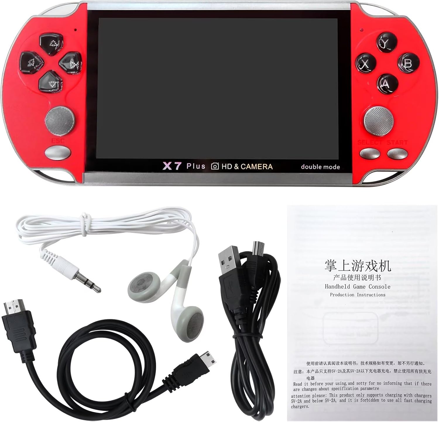 Upgraded New 128Bit 5.1inch X7 Plus Video Game Console Handheld Game Players Double Rocker 8GB Memory Built in 1000 Games MP5 Game Controller Red