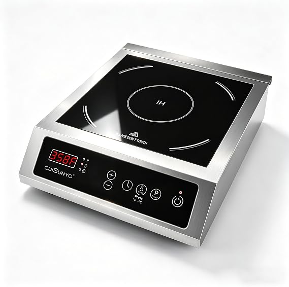 Commercial 3500W Induction Cooktop, Portable 240V Countertop Burner with 10 Power Levels, 12 Timer Settings, 140-465F Temperature Control, LCD Display, Stainless Steel Housing