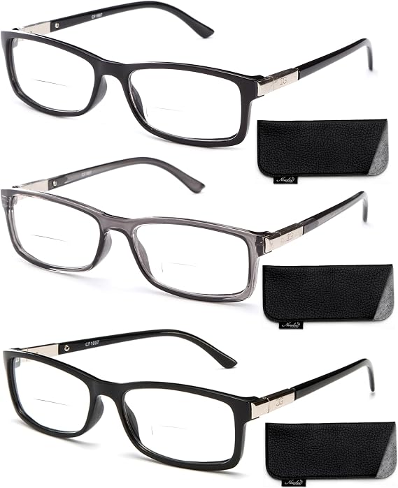 Newbee Fashion 3 Pairs Rectangle Plastic Frame Reading Glasses Bifocal Lenses