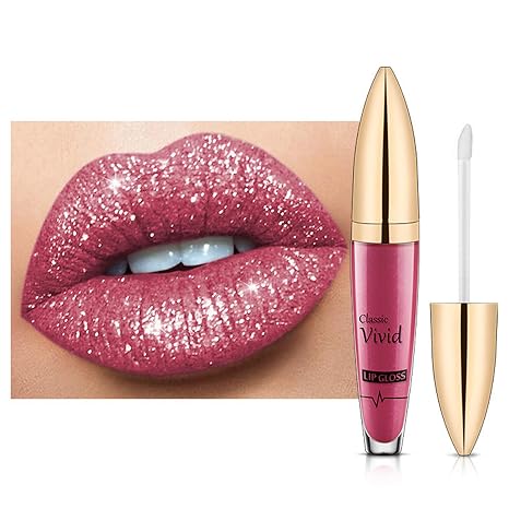 Glitter Lip Gloss Matt Liquid Lipstick with Diamond Sparkles 3D Pearlescent Lip Gloss Waterproof & Durable Highly Pigmented Shimmer Metallic Lips Moisturising Formula Silky Texture