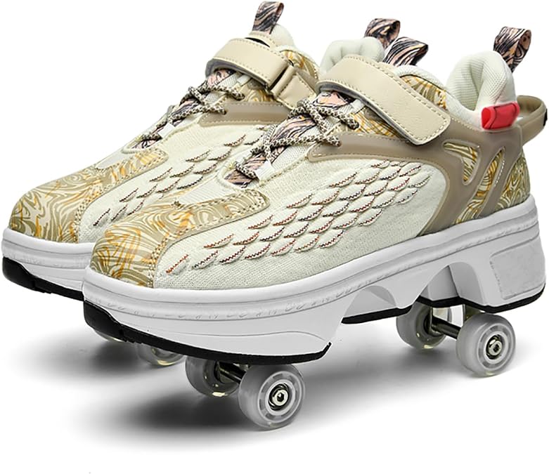 2 in 1 Deformation Roller Shoes, Roller Skate Shoes Outdoor with Detachable Brake Removable Pulley Skates Sneakers Skating Parkour with Wheels for Girls Boys