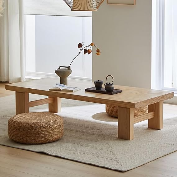 Japanese Floor Table, Wood Low Coffee Table for Sitting On The Floor,Rectangular Tatami Tea Table for Living Room Home Office(55.2x23.7x15inch, B)