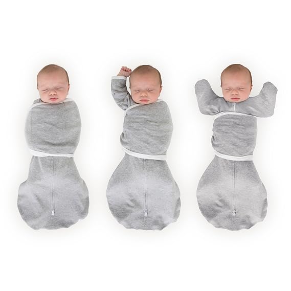SwaddleDesigns Organic 6-Way Omni Swaddle Sack w/Wrap, Gray, 12-18 lb