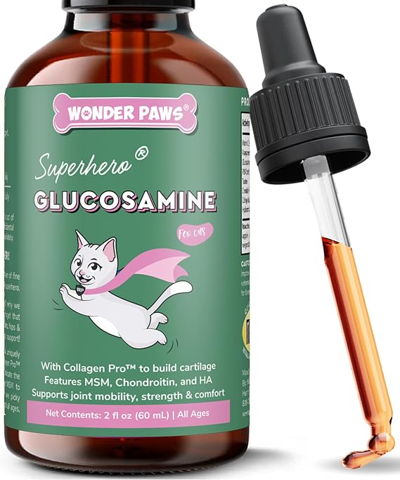 Premium Liquid Glucosamine for Cats with Collagen, Glucosamine, Chondroitin, MSM, Taurine & Hyaluronic Acid Cat Joint Support, Mobility & Flexibility - Hip & Joint Cat Supplement 2oz