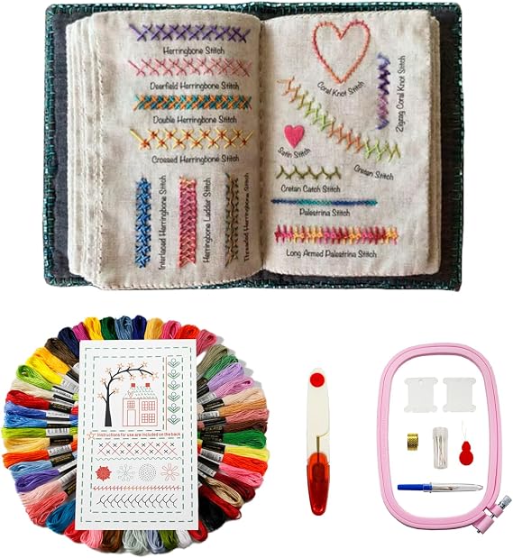 GaoSiMoZ 50 Colors DIY Stitch Book,16 Page Embroidery Stitch Book,Portable Hand Embroidery Books