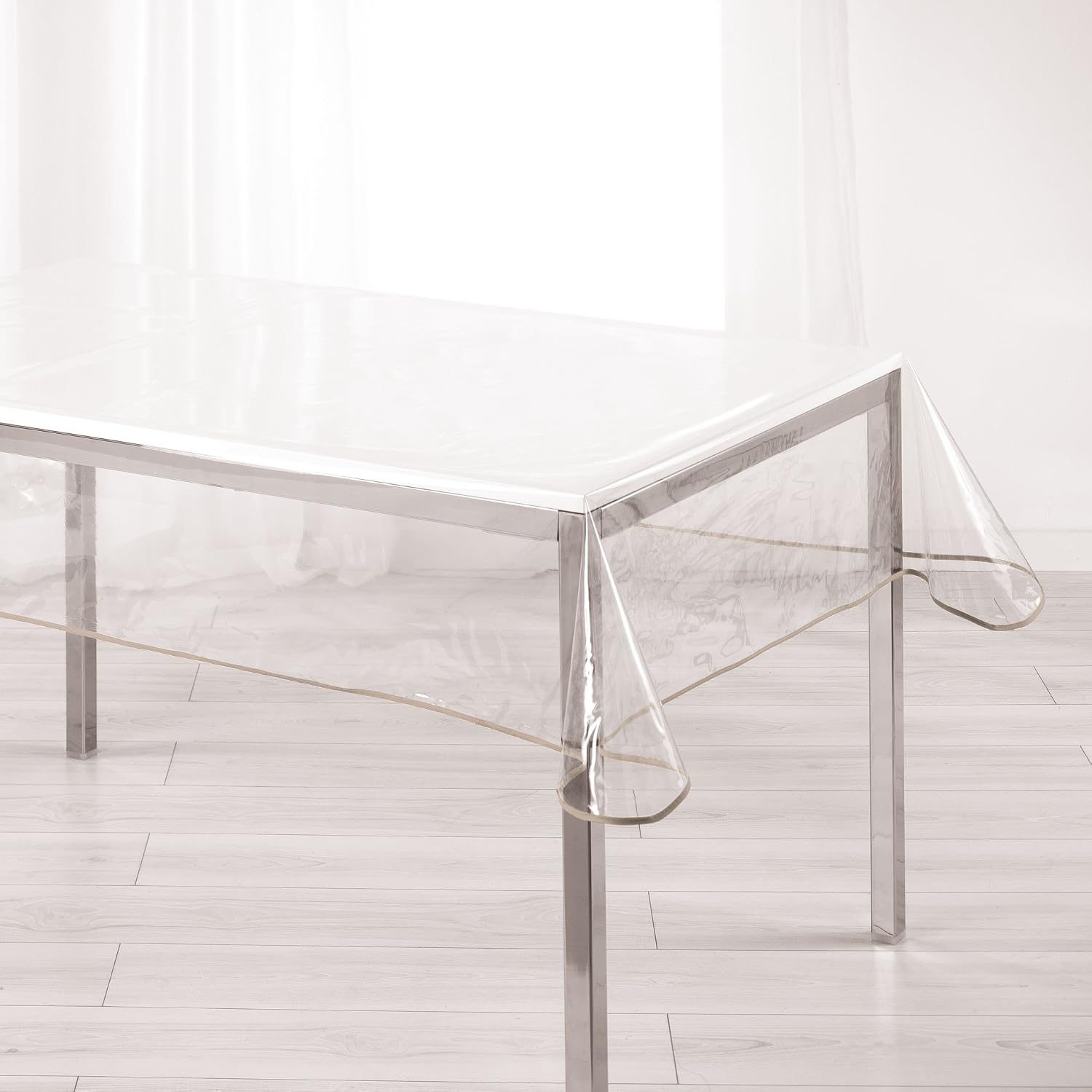 LIGNE DECOR Tablecloth 140X240 Plain Crystal 15100e Garden BIAIS, Polyvinyl Chloride PVC, Brown Taupe, 140 x 240 cm