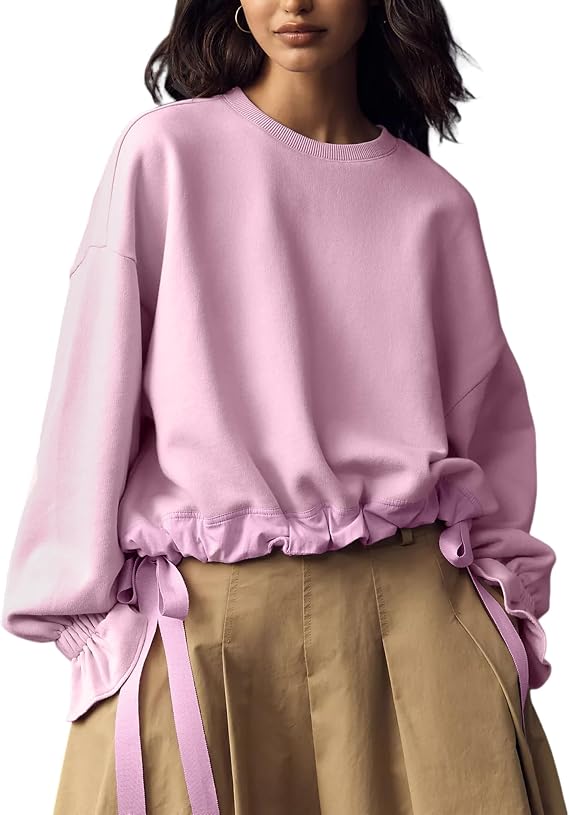 Women's Puff Sleeve Drawstring Hem Sweatshirt