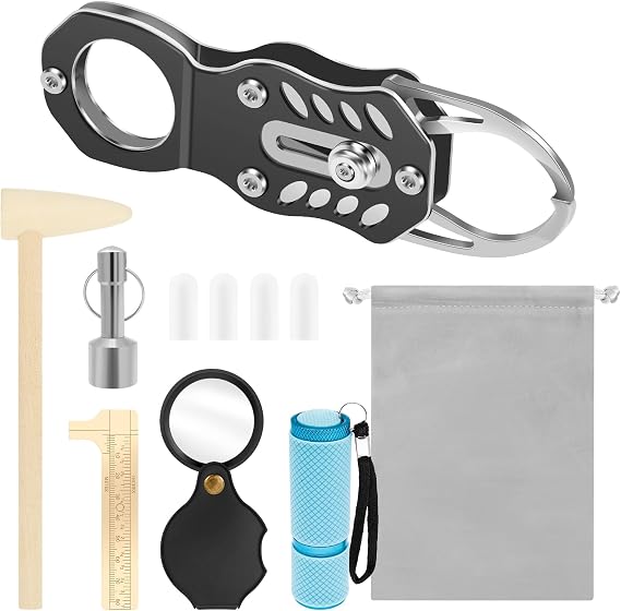 Coin Ping Tester Kit, Portable Pocket Pinger Resonance Testing Tool with Hammer and Magnifying Glass for Gold Silver Coin Collectors & Authenticity Check