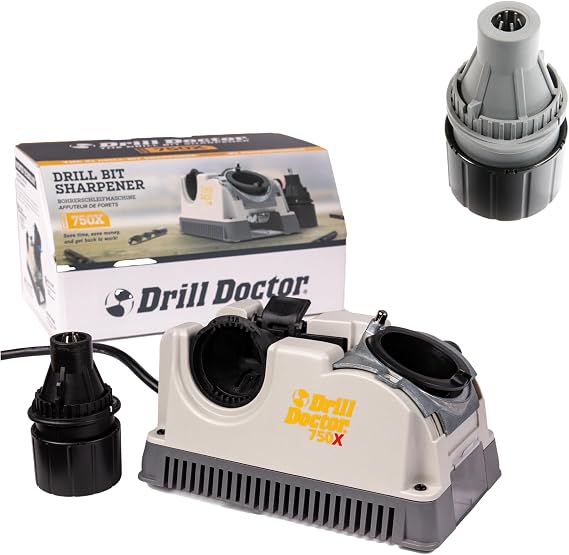Electric Drill Bit Sharpener for High-Speed Steel Masonry Carbide Cobalt and Tin Coated Bits with Adjustable Angles Plus Left-Hand Chuck Bundle for Precision Sharpening in Shop Garage or Jobsite