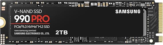 Samsung 990 PRO PCIe 4.0 M.2, 2 TB SSD, 7,450 MB/s Reading, 6,900 MB/s Writing, MZ-V9P2T0BW