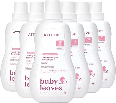 ATTITUDE Baby Laundry Detergent Liquid, EWG Verified, Safe for Baby Clothes, Infant, Newborn, Vegan, Naturally Derived Washing Soap, HE Compatible, Pack of 6