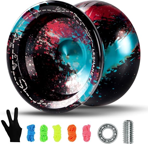 Unresponsive Yoyo for Pros & Responsive for Adults & Kids | Replaceable Responsive Bearings, yo-yo Gloves, 5 yo-yo Cords, Red Blue Black