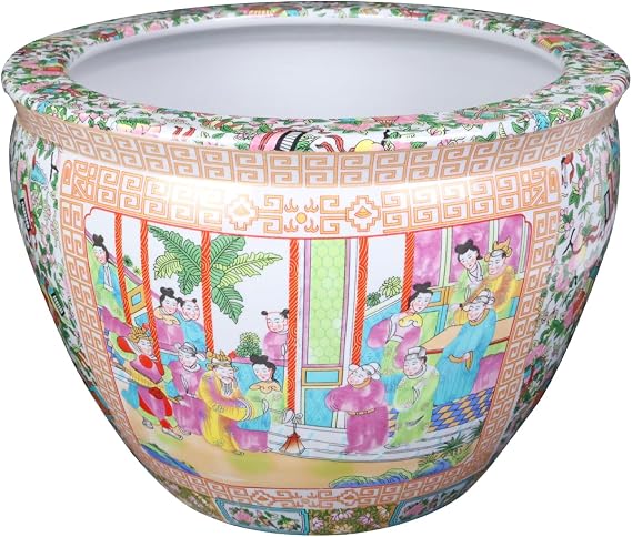 Rose Medallion Planter Fishbowl with Koi Fish 12 in