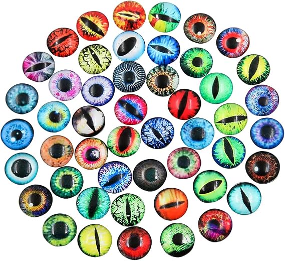 GSHLLO 100 Pcs 8mm Small Glass Dragon Eyes Flatback Glass Cabochons Eyes Assorted Craft Dragon Eyes Clay Sculpture Eyes Doll Making Supplies Eyes for DIY Projects