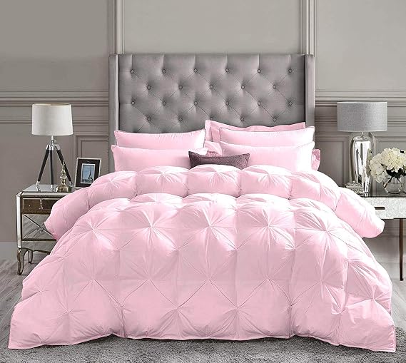 5 Piece Pinch Pleated Comforter Set Premium 800 Thread Count 500 GSM (1 Comforter + 4 Pillow Shams) 100% Egyptian Cotton Super Soft, Size - Twin/TwinXL, Color - Baby Pink