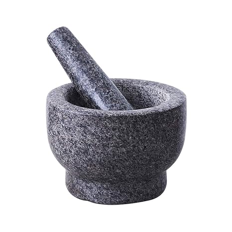Mortar and Pestle Set Slip Scratch Resistant Bottom Heavy Duty Unpolished Granite Guacamole Bowl Kitchen Spices Pesto Grinder