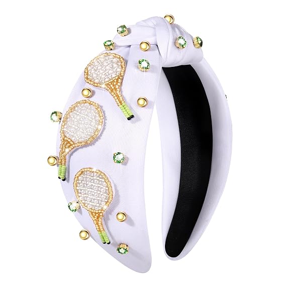 Game Day Knotted Headband Sports Tennis Volleyball Beaded Knot Headband Pearl Rhinestone Jeweled Wide Twist Head Band Game Day Accessories