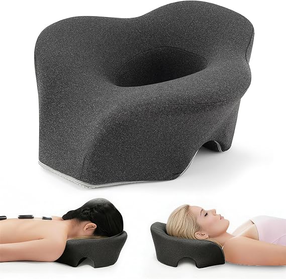 Face Down Pillow Massage Headrest for Bed, Breathable Dual Exhaust Holes Memory Foam Massage Face Pillows for Professional Massage Table Equipment, Removable Cover (Dark Grey)