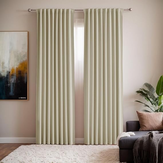 Blackout Curtains for Bedroom, Beige, 52" Wx84 L, 2 Panel | Back Tab and Rod Pocket with Hook for Track System, Curtains for Dining Room Windows