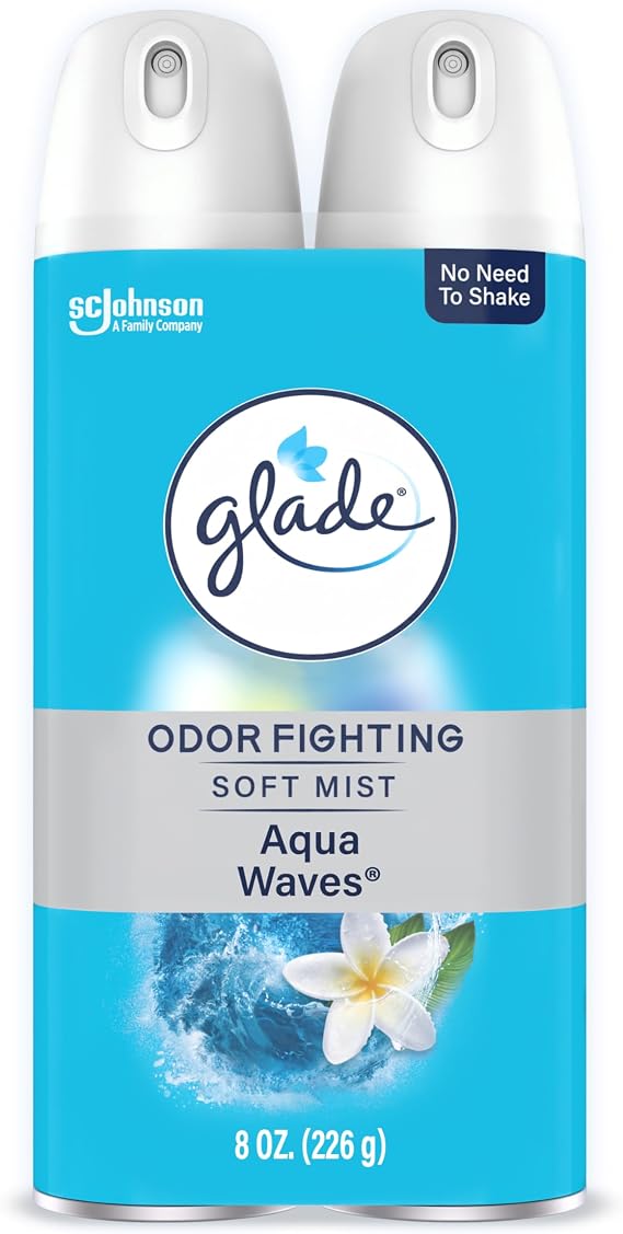 Glade Air Freshener Room Spray, Aqua Waves Scent, Odor Fighting to Deliver Long Lasting Freshness, 8 Oz, 2 Count