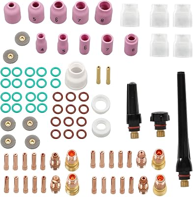 findmall 87PCS TIG Welding Torch Accessories Kit Includes Stubby Gas Lens, Alumina Nozzles 12, Glass Cups for WP-17, WP-18, WP-26 Torches