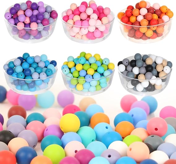 ZIFTY 240Pcs Silicone Beads for Keychain Making Kit 15mm 30 Colors | 30 Colors 15mm Loose Round Rubber Silicone Focal Beads Bulk for Pens Necklace Bracelet Making Kit Jewelry Art Crafts DIY
