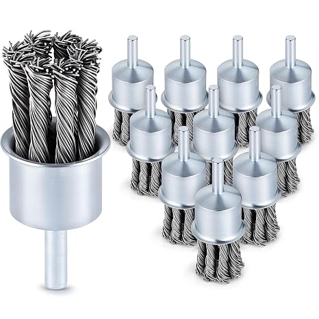 Threlaco 10 Pack 1" Twist Knotted Wire End Brush 1/4 Inch Shank, 20000 RPM
